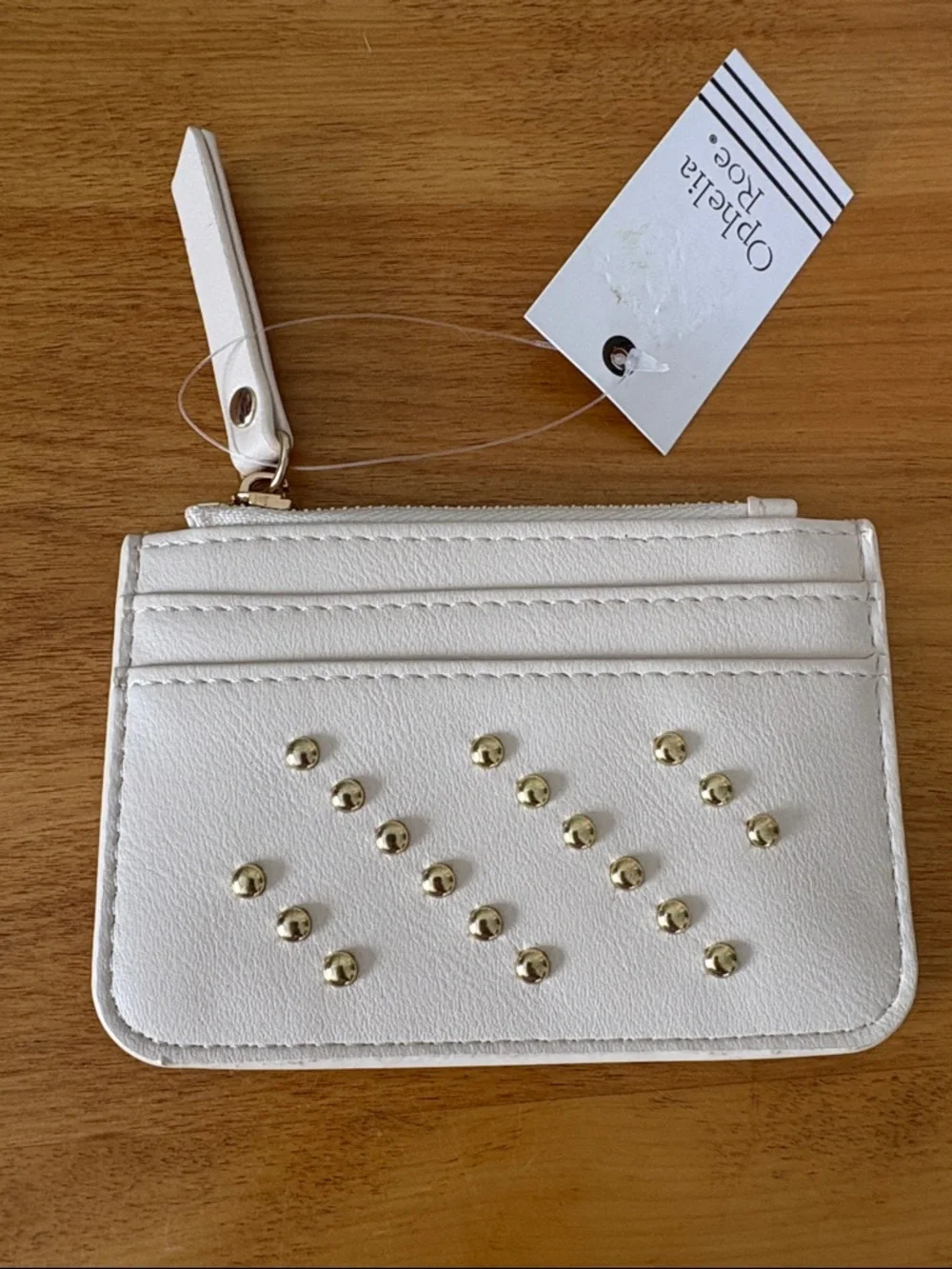 Ophelia Roe Ivory Faux Leather Case ID Holder Gold Studded Studs NEW